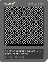 The PICO-8 cartridge with the 10 PRINT code on it.